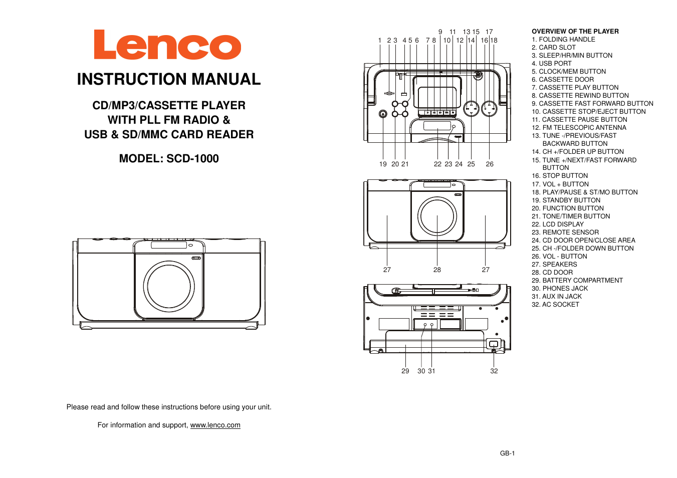 Lenco SCD-1000 User Manual | 5 pages