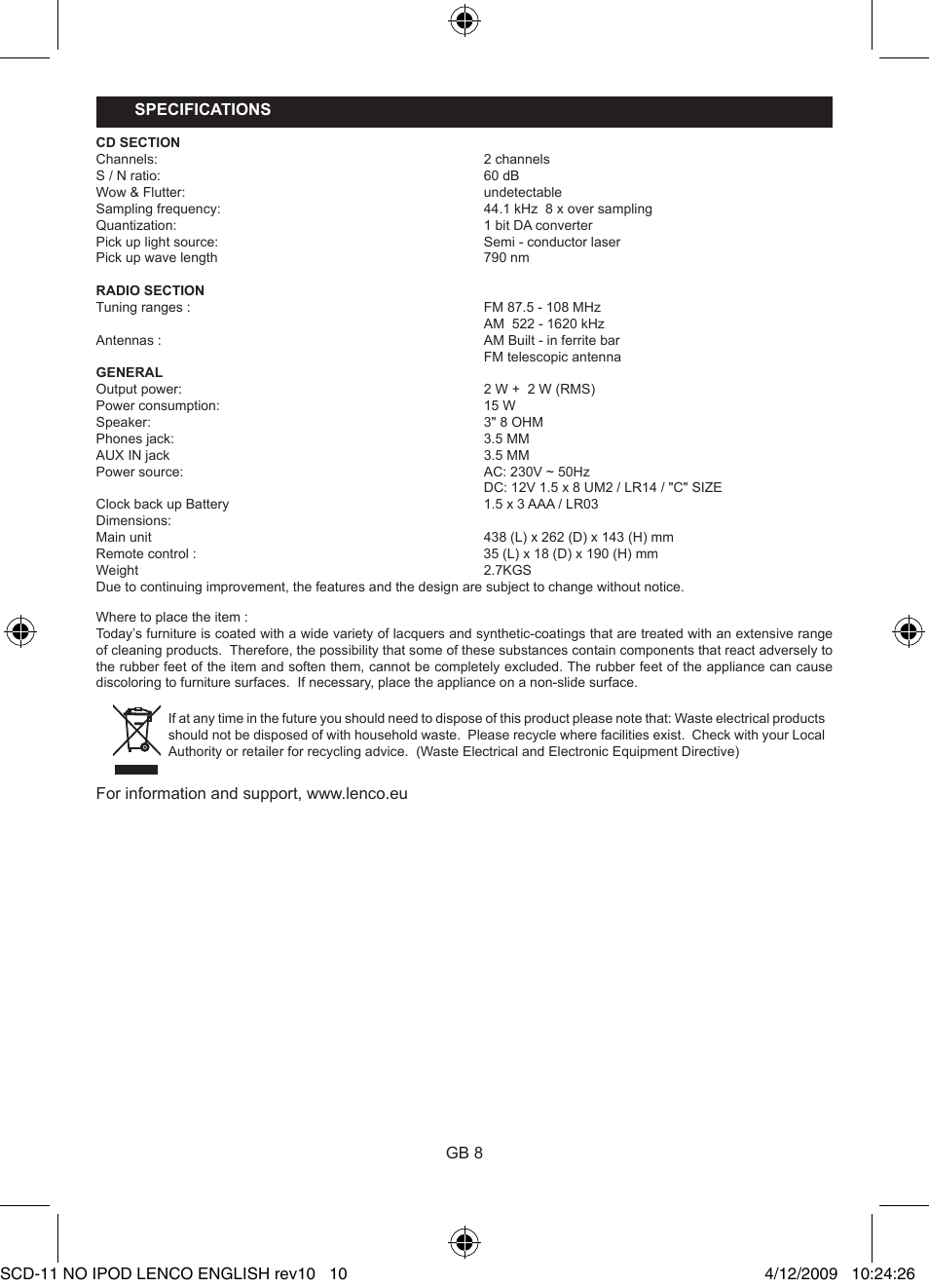 Lenco SCD-11 User Manual | Page 10 / 10