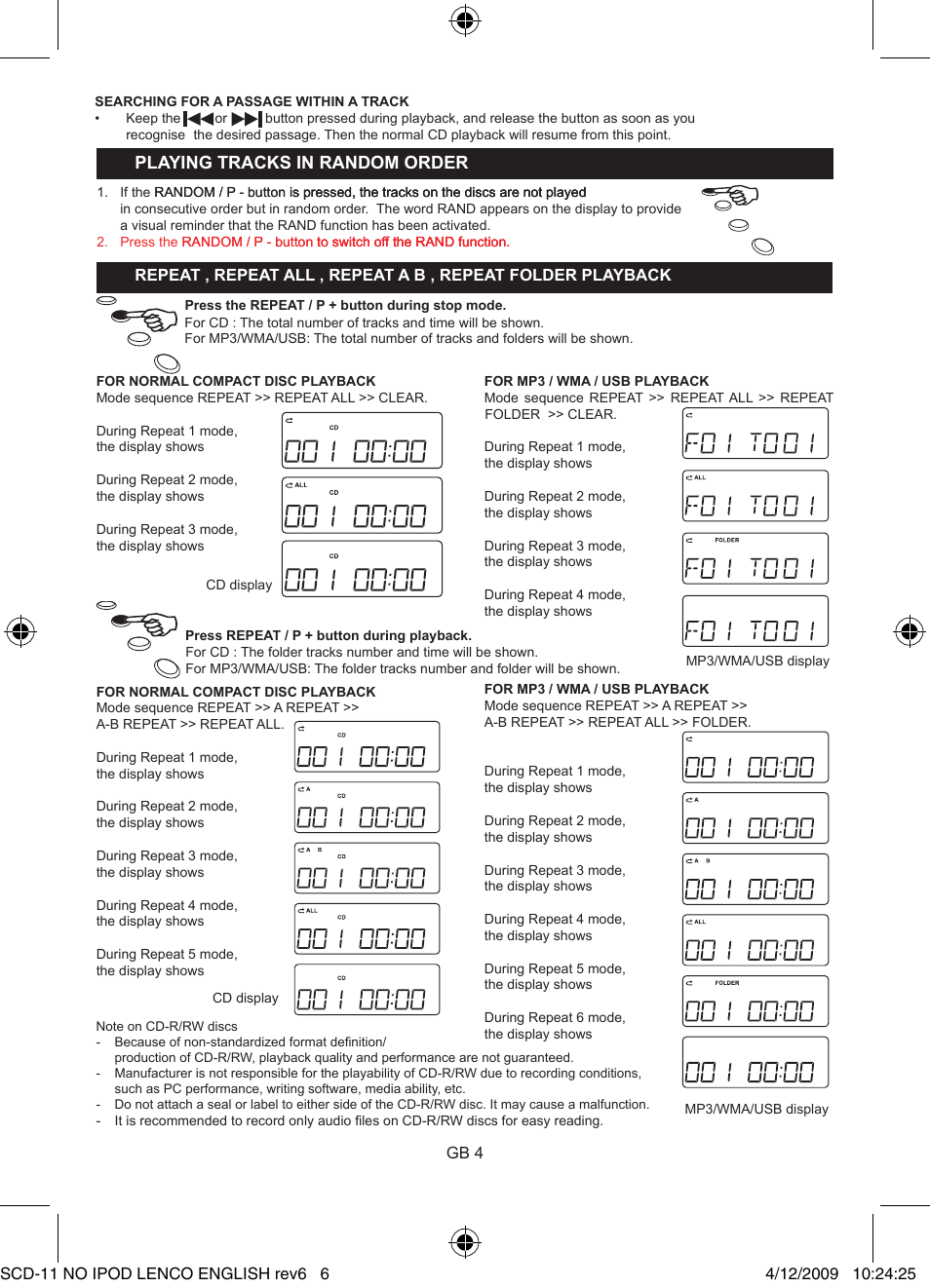 Laying t�a�k� in �an��om o���e | Lenco SCD-11 User Manual | Page 6 / 10