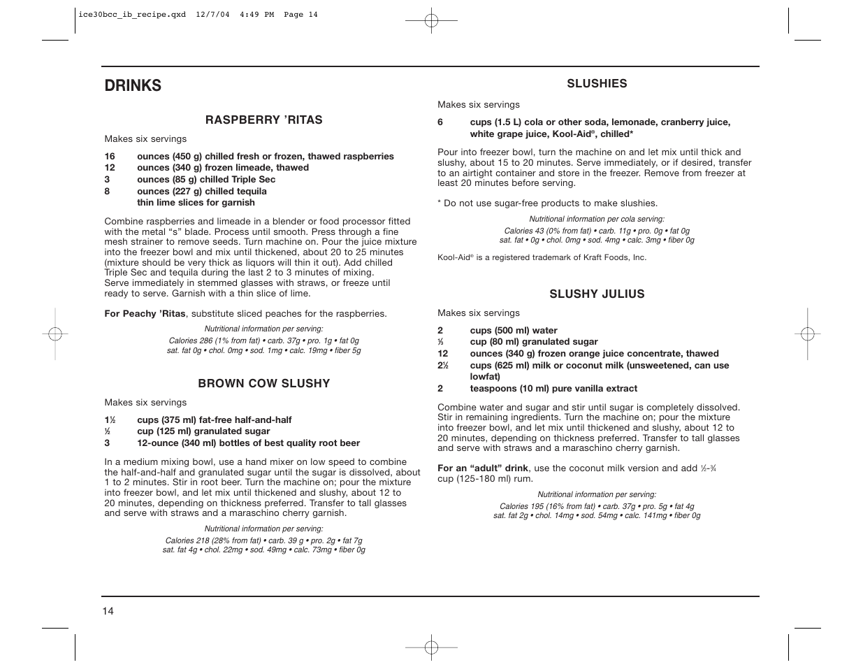 Drinks | Cuisinart ICE-30BCC User Manual | Page 14 / 15