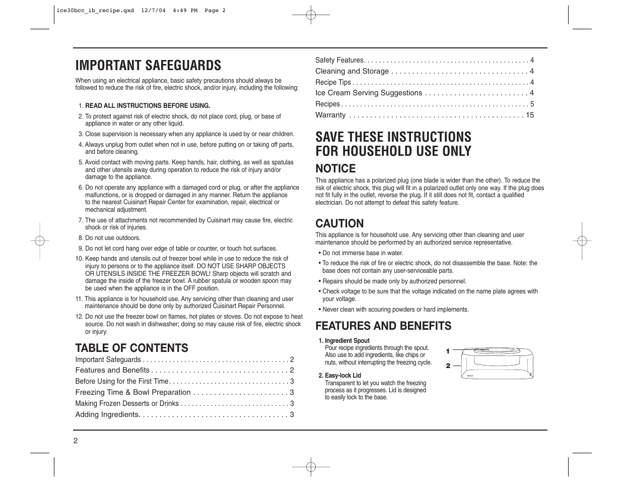 Cuisinart ICE-30BCC User Manual | Page 2 / 15