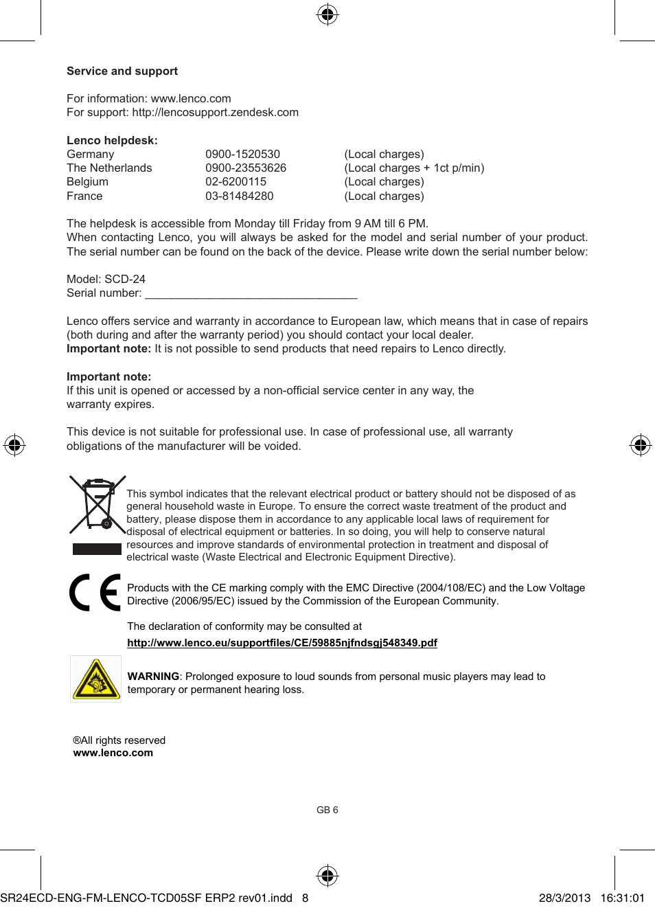 Lenco SCD-24 User Manual | Page 8 / 8