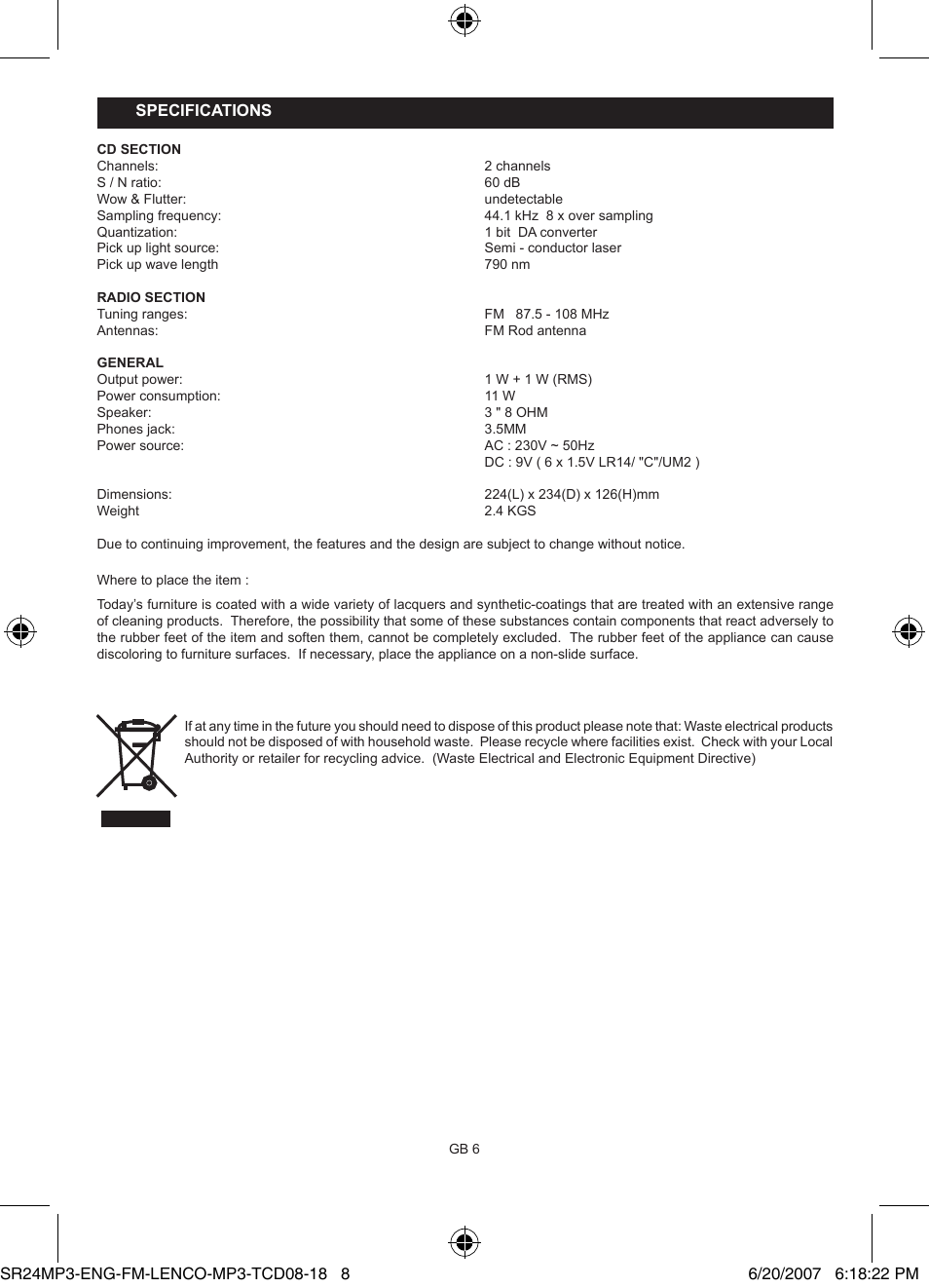 Lenco SCD-24 MP3 User Manual | Page 8 / 8