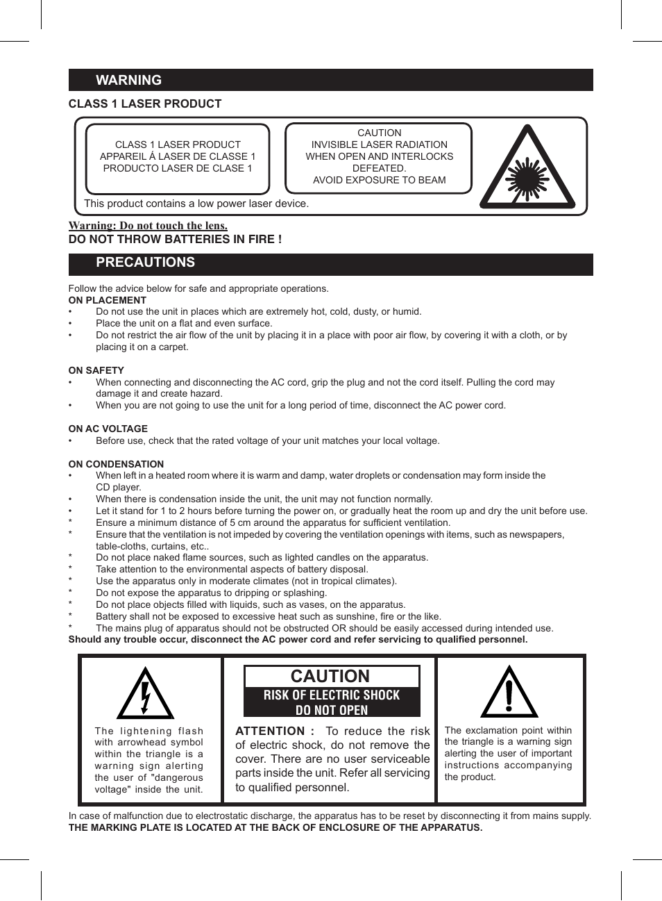Caution, Warning, Precautions | Lenco SCD-26 User Manual | Page 2 / 8