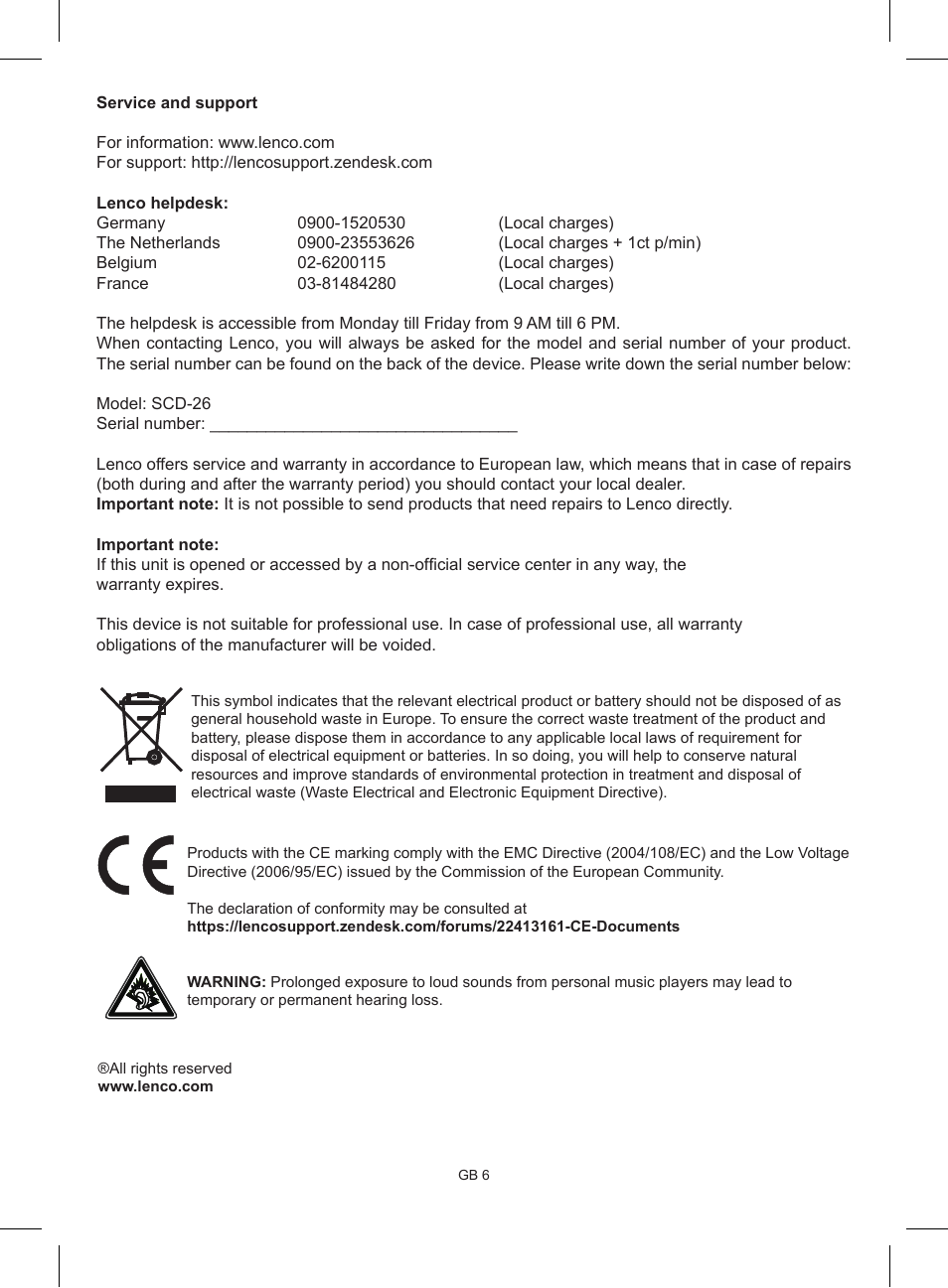 Lenco SCD-26 User Manual | Page 8 / 8