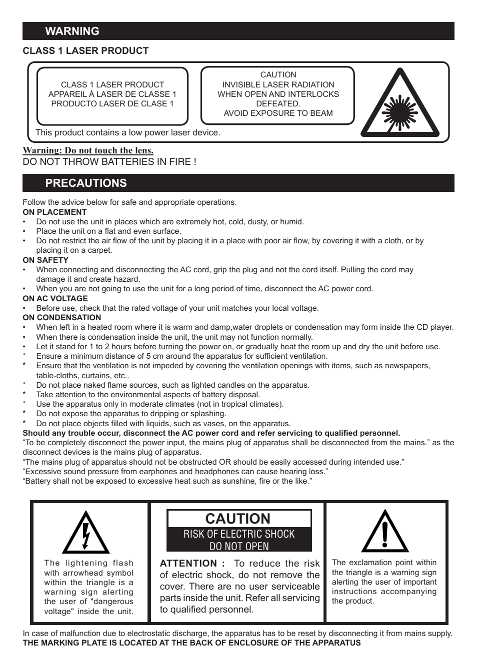 Caution, Warning, Precautions | Lenco SCD-37 USB User Manual | Page 2 / 8