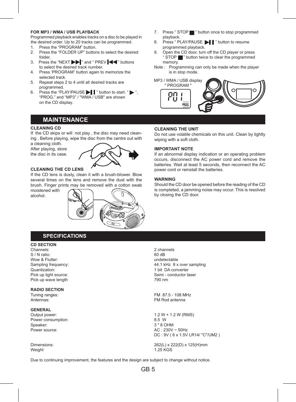 Gb 5, Maintenance | Lenco SCD-38 USB User Manual | Page 7 / 8