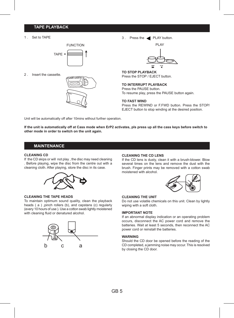 B c a, Gb 5 | Lenco SCD-89 CD User Manual | Page 7 / 8
