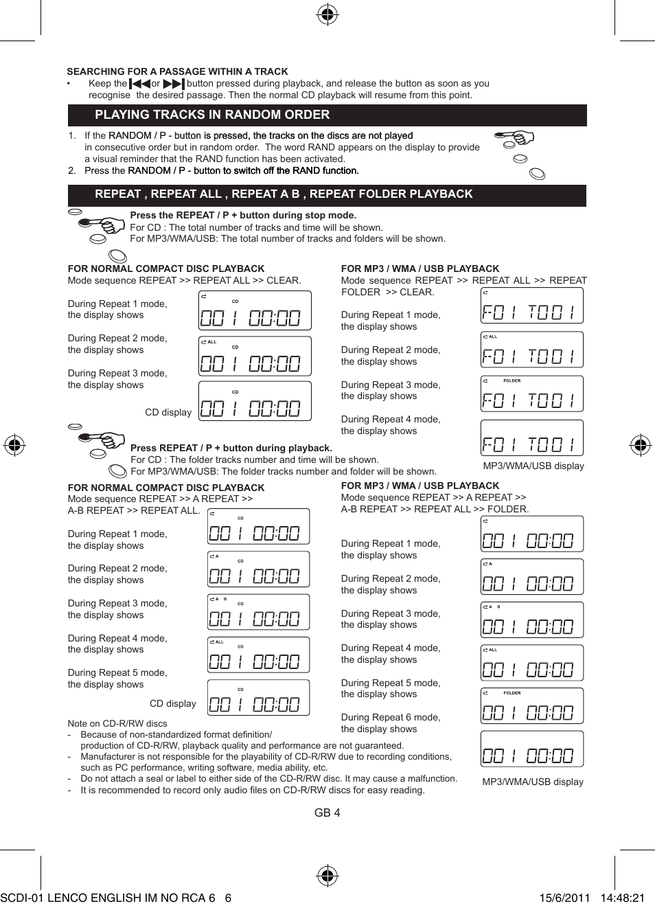 Laying t�a�k� in �an��om o���e | Lenco SCDi-01 User Manual | Page 6 / 10