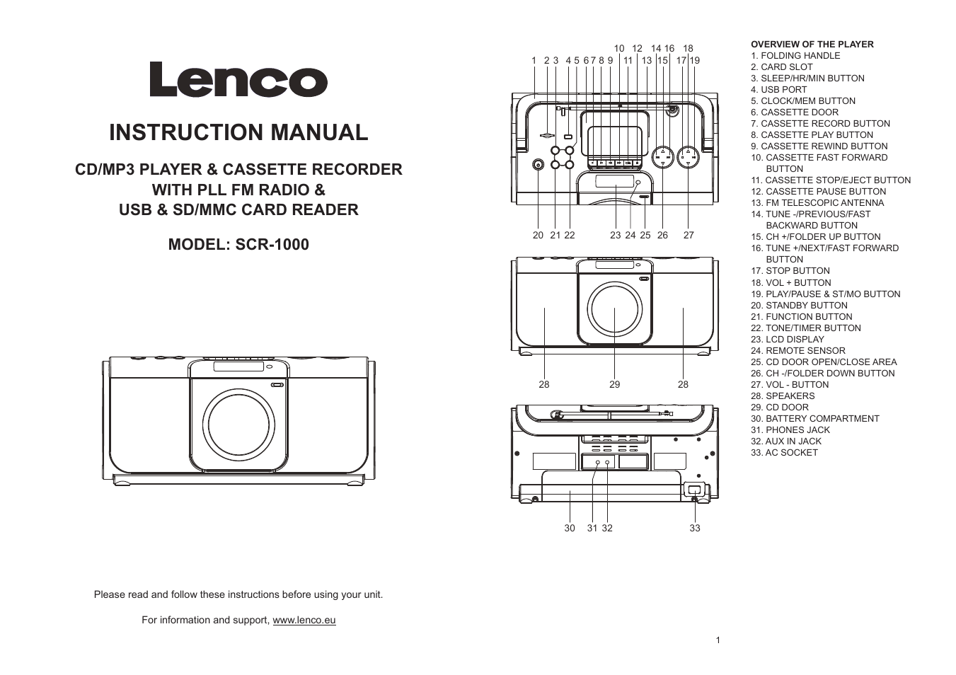 Lenco SCR-1000 User Manual | 6 pages