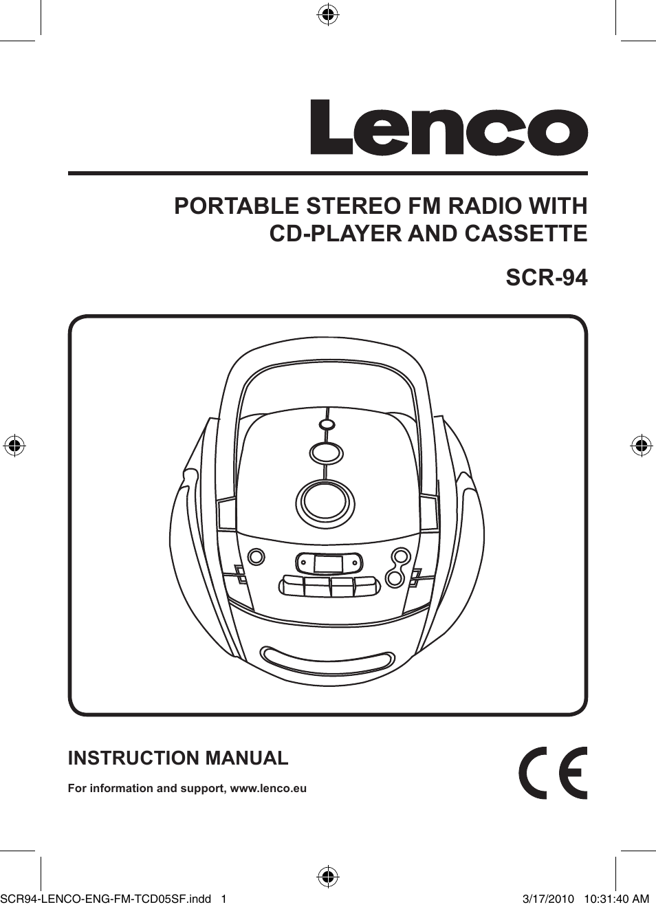 Lenco SCR-94 User Manual | 8 pages