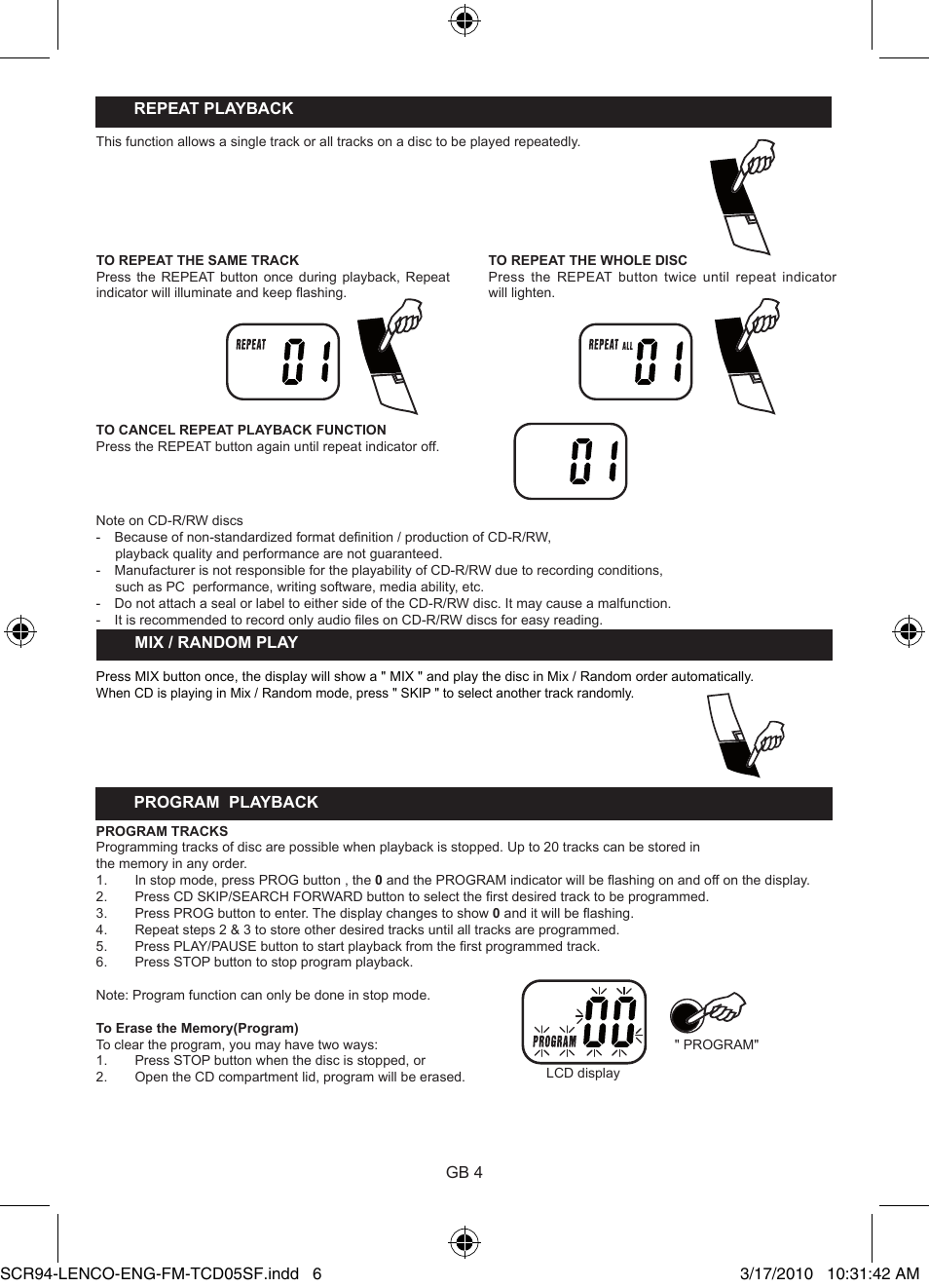 Lenco SCR-94 User Manual | Page 6 / 8