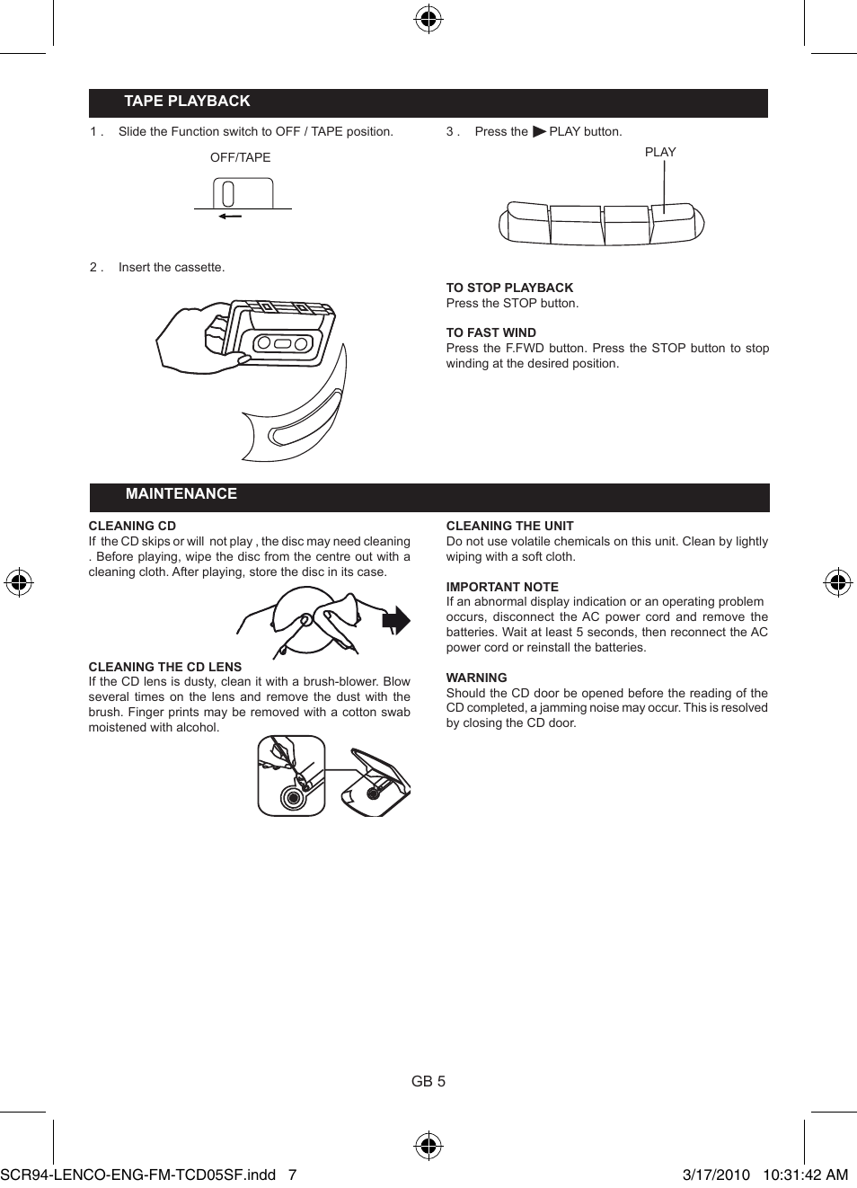 Lenco SCR-94 User Manual | Page 7 / 8