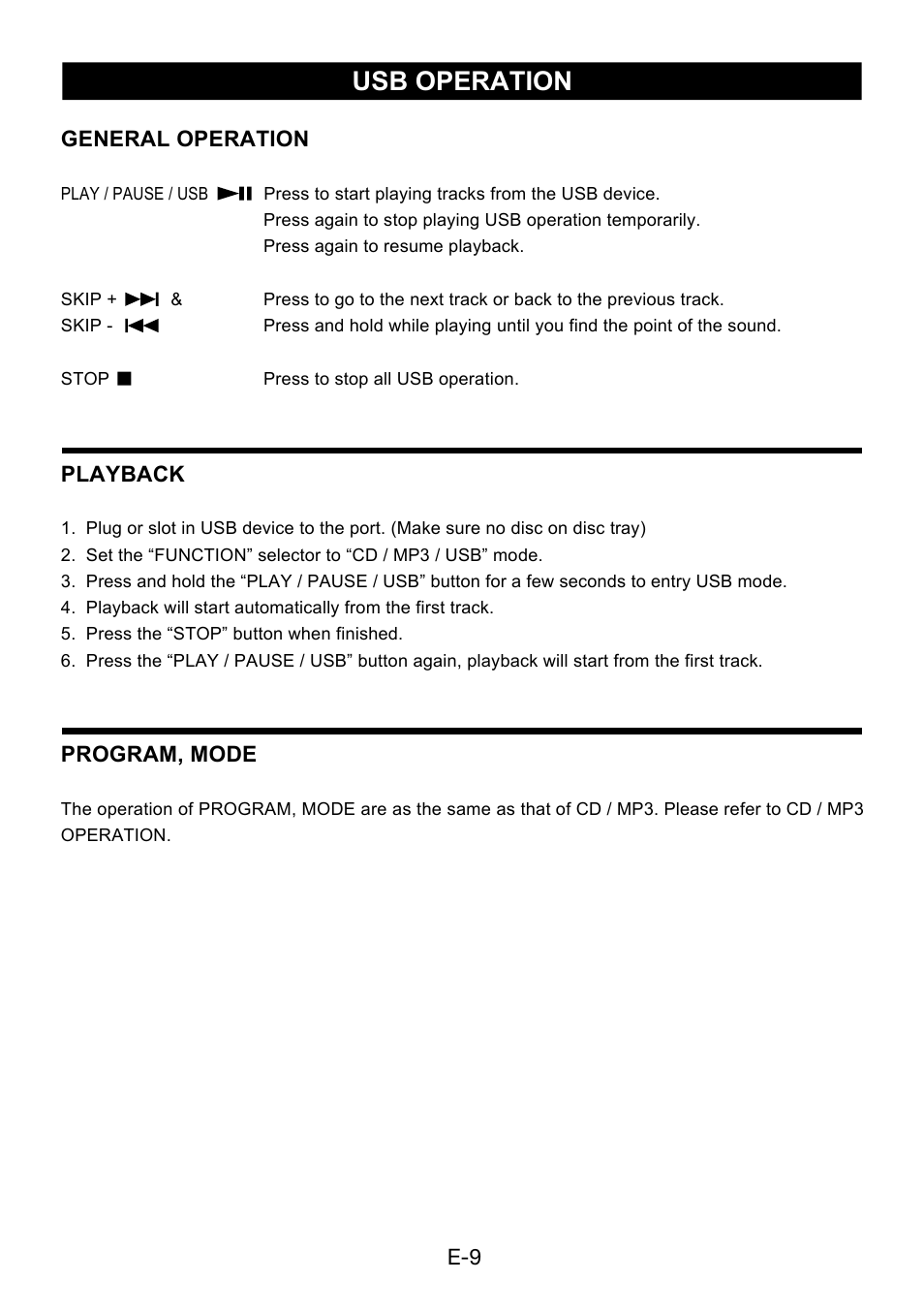Usb operation | Lenco SCR-96 User Manual | Page 10 / 63