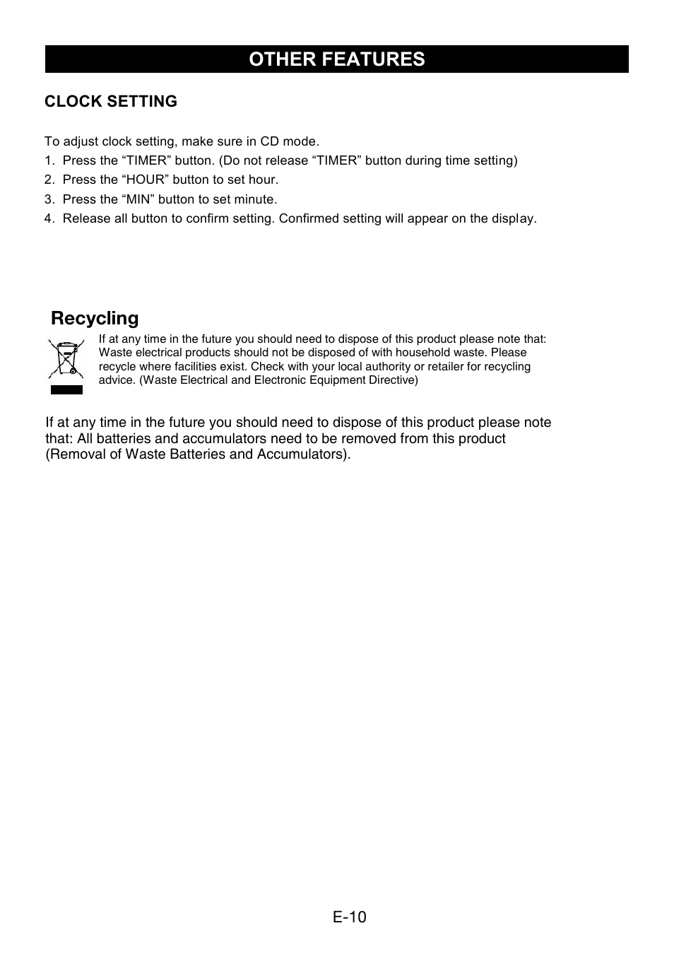 Other features, Recycling | Lenco SCR-96 User Manual | Page 11 / 63
