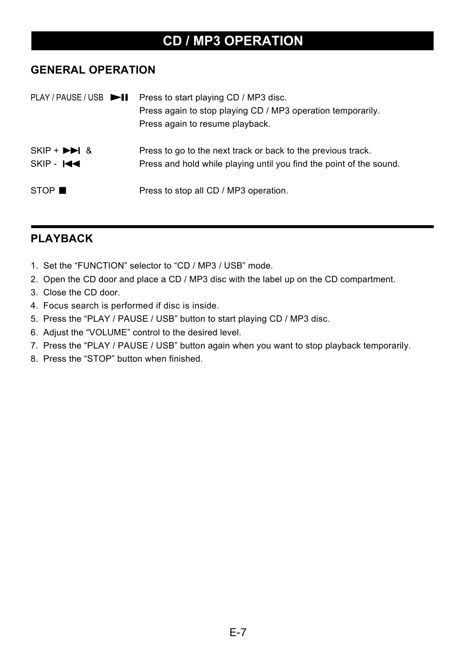 Cd / mp3 operation | Lenco SCR-96 User Manual | Page 8 / 63