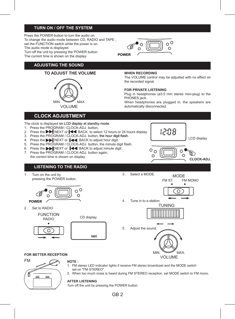 Gb 2, Clock adjustment | Lenco SCR-97 MP3 KIDS User Manual | Page 4 / 8