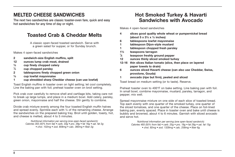 Melted cheese sandwiches, Toasted crab & cheddar melts | Cuisinart TOB-50 User Manual | Page 10 / 25
