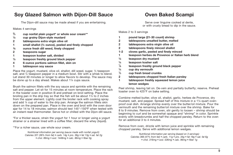 Soy glazed salmon with dijon-dill sauce, Oven baked scampi | Cuisinart TOB-50 User Manual | Page 11 / 25