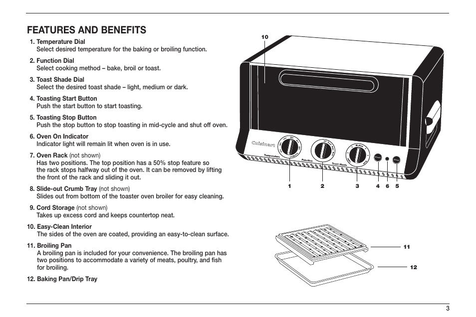Features and benefits | Cuisinart TOB-50 User Manual | Page 5 / 25