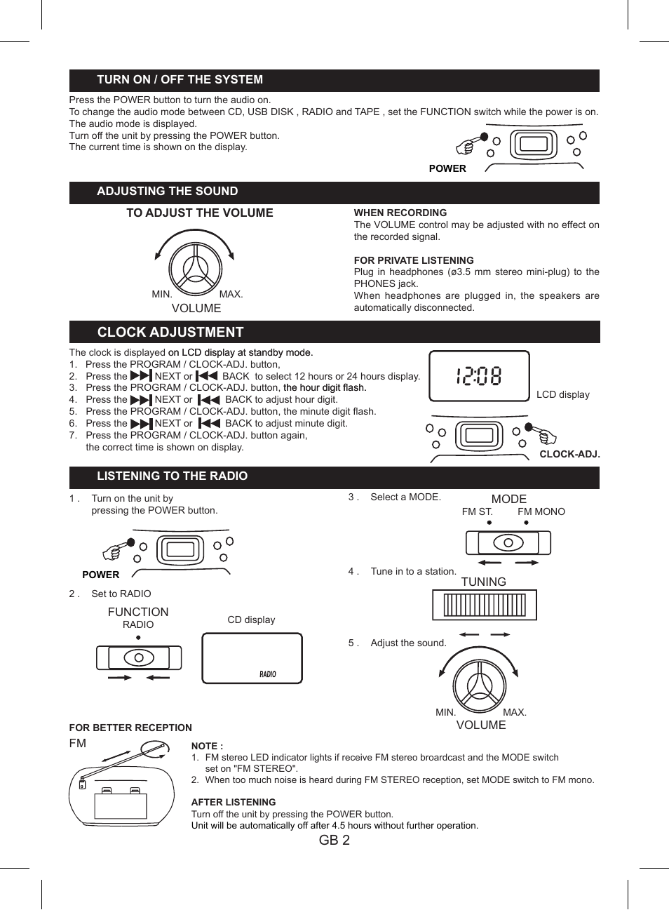 Gb 2, Clock adjustment | Lenco SCR-97 USB User Manual | Page 4 / 8