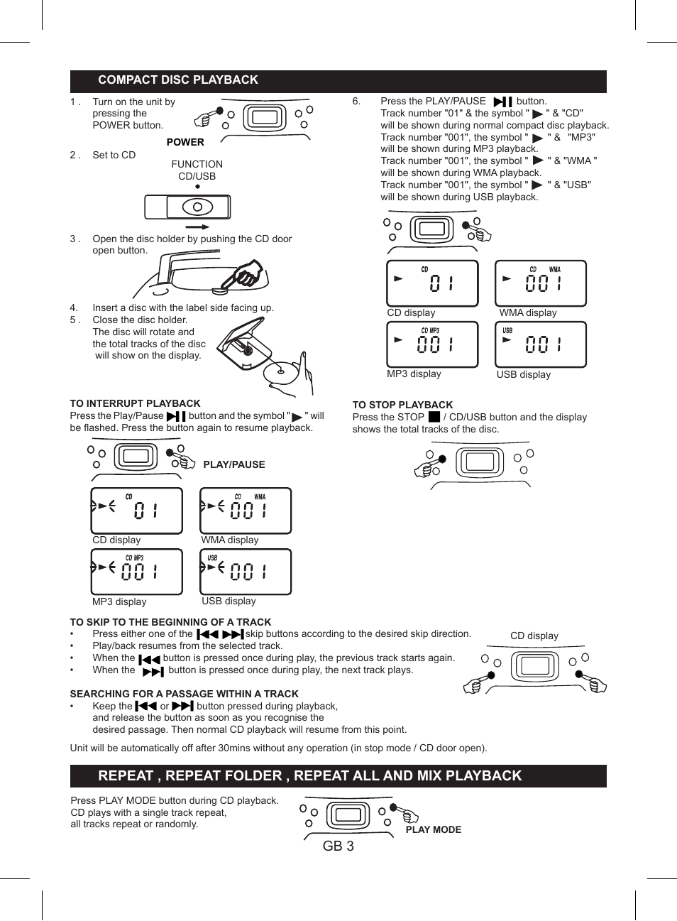 Gb 3 | Lenco SCR-97 USB User Manual | Page 5 / 8