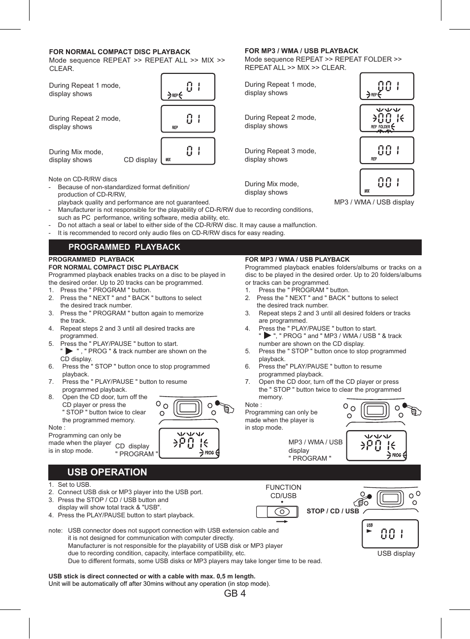 Gb 4, Usb operation | Lenco SCR-97 USB User Manual | Page 6 / 8
