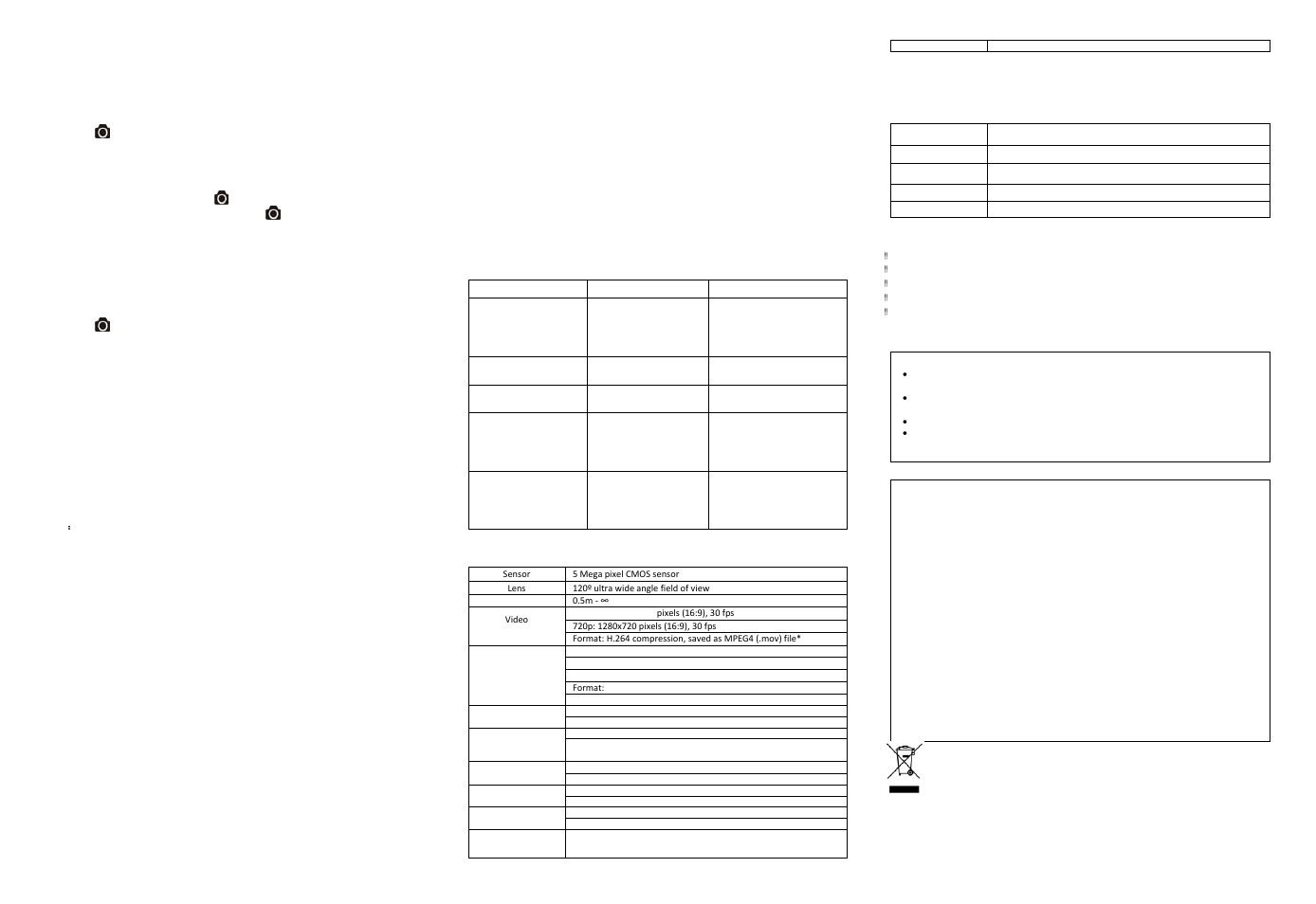 Connecting your camera, Mounting your camera, Troubleshooting | Specification, System requirements, Trademark information | Lenco Sportcam-200 User Manual | Page 2 / 2