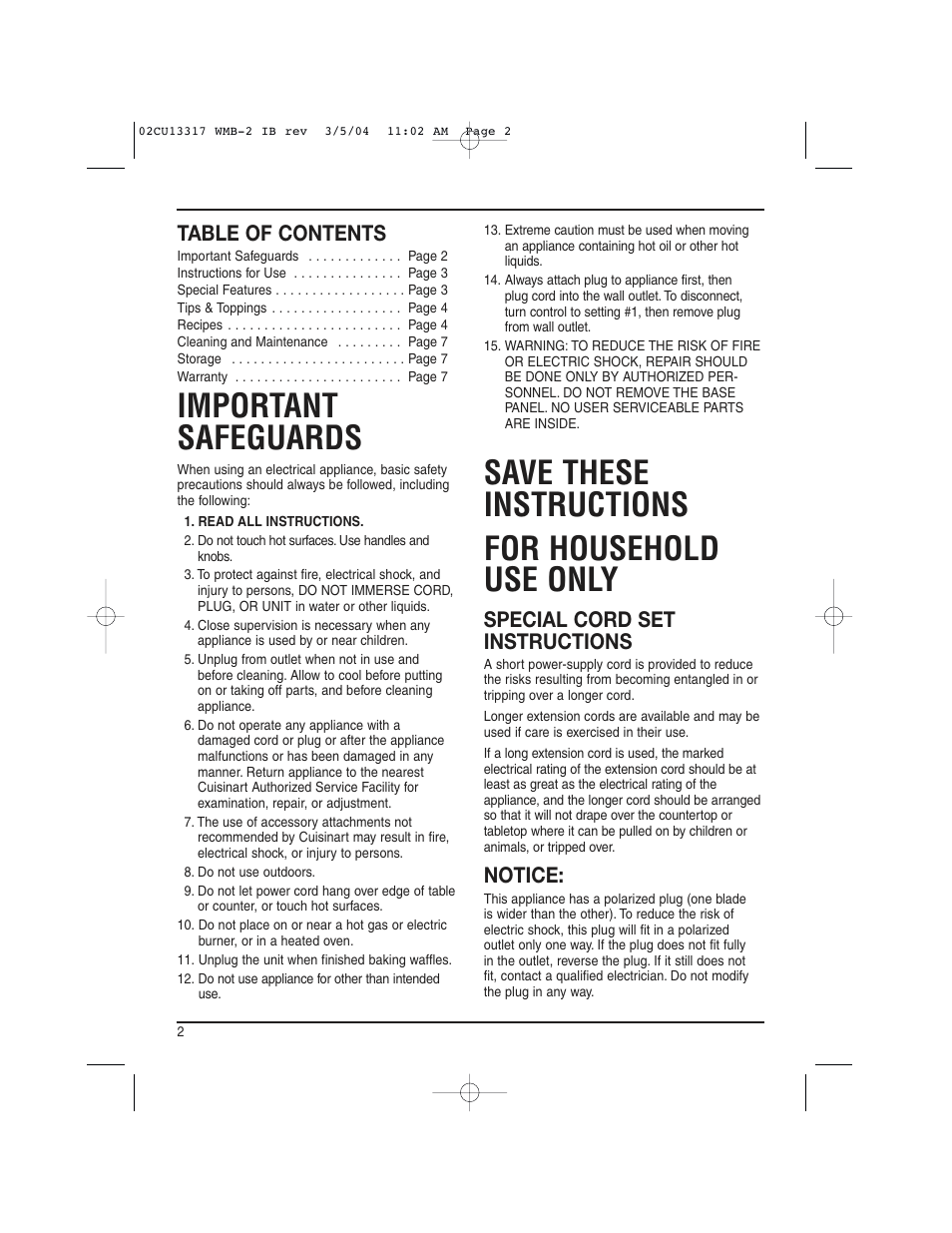 Cuisinart WMB-2A User Manual | Page 2 / 8