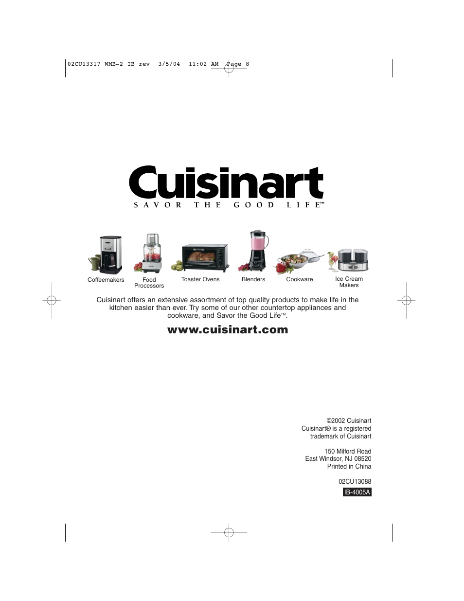 Cuisinart WMB-2A User Manual | Page 8 / 8