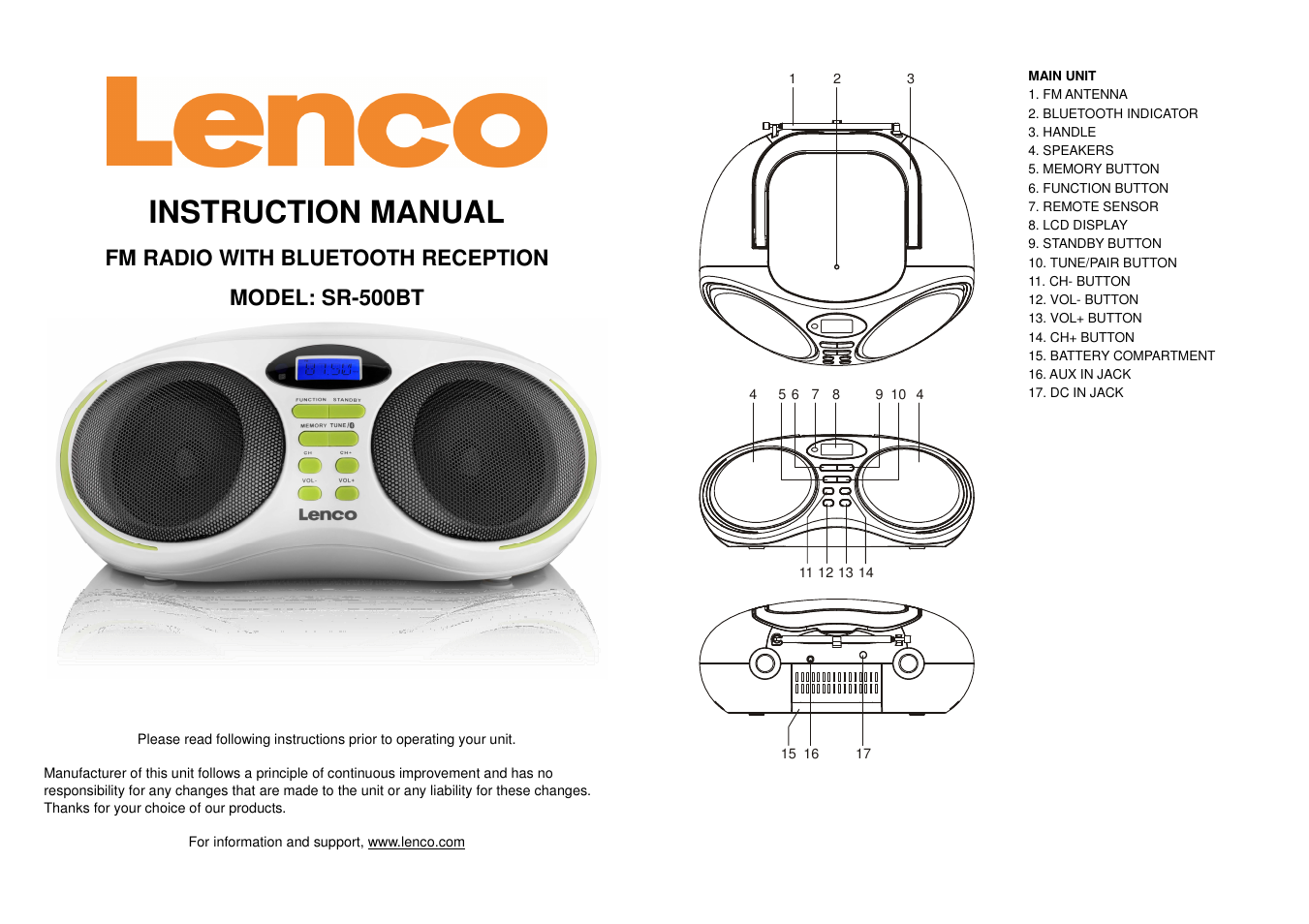 Lenco SR-500BT User Manual | 4 pages