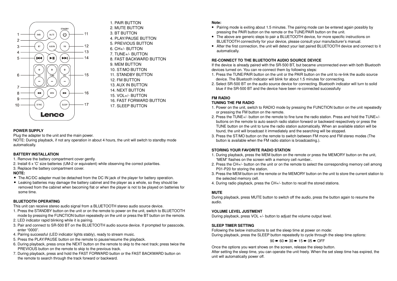 Lenco SR-500BT User Manual | Page 2 / 4
