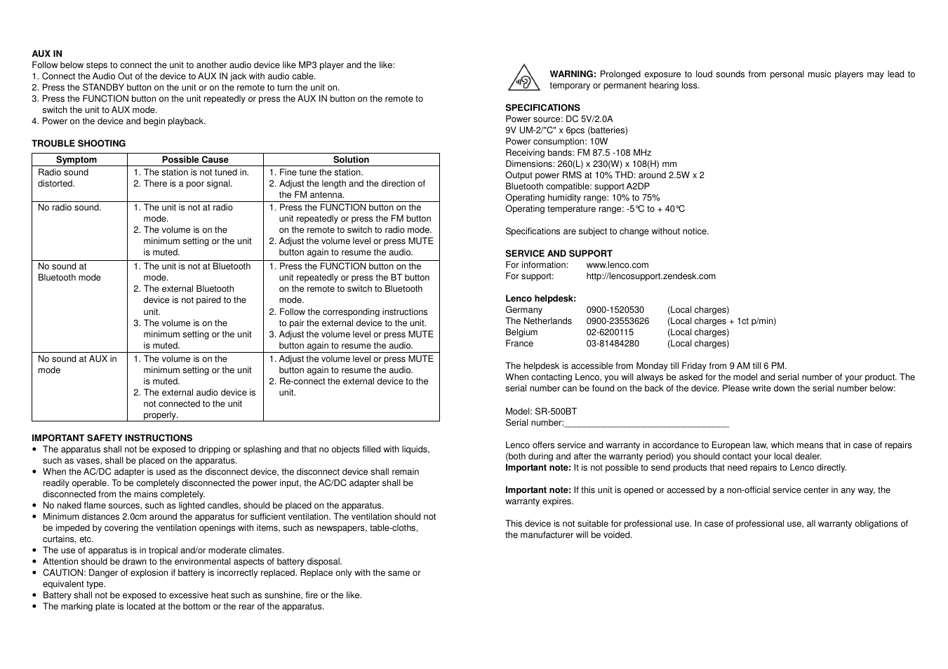 Lenco SR-500BT User Manual | Page 3 / 4