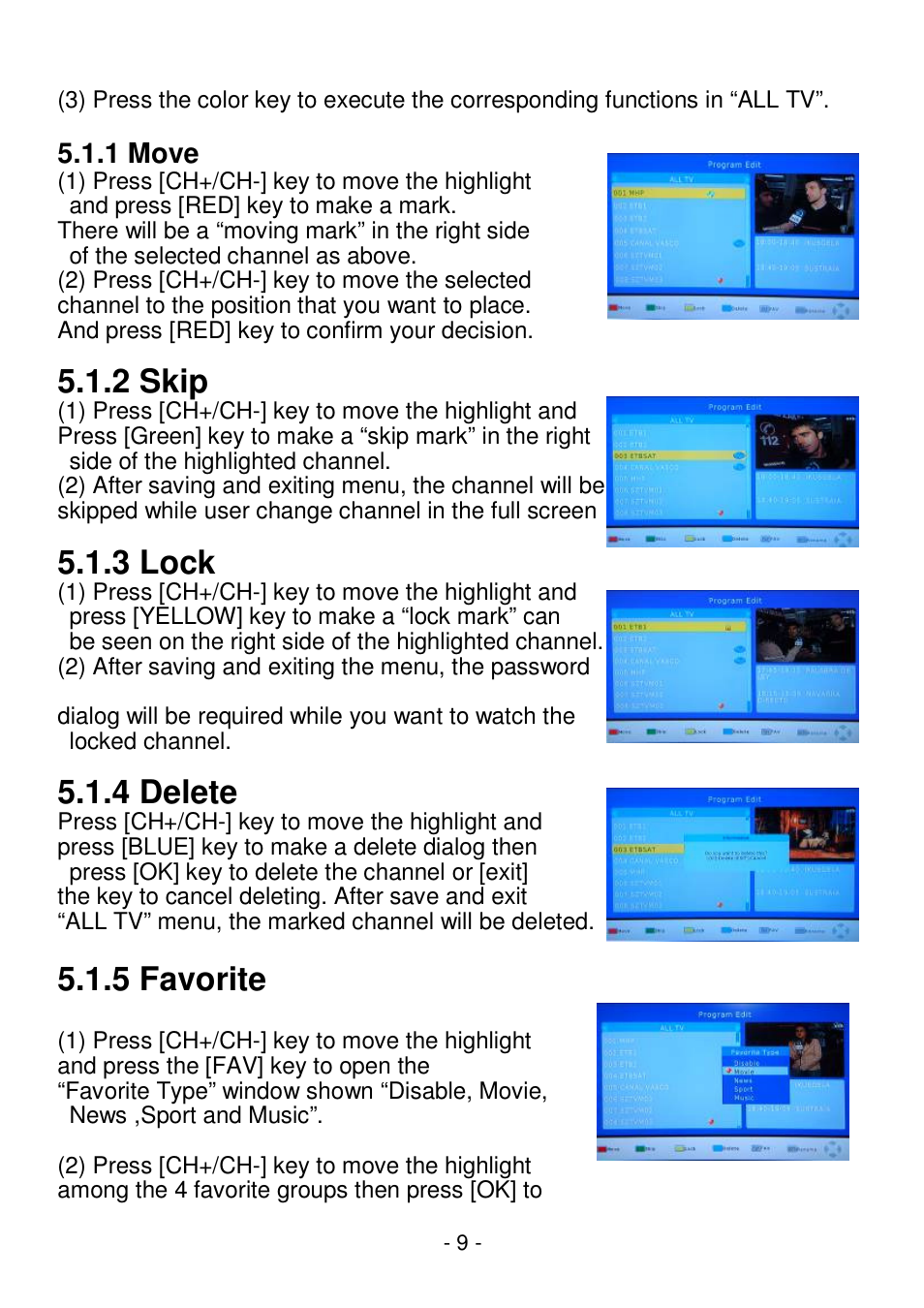 2 skip, 3 lock, 4 delete | 5 favorite | Lenco STB-100 User Manual | Page 10 / 19