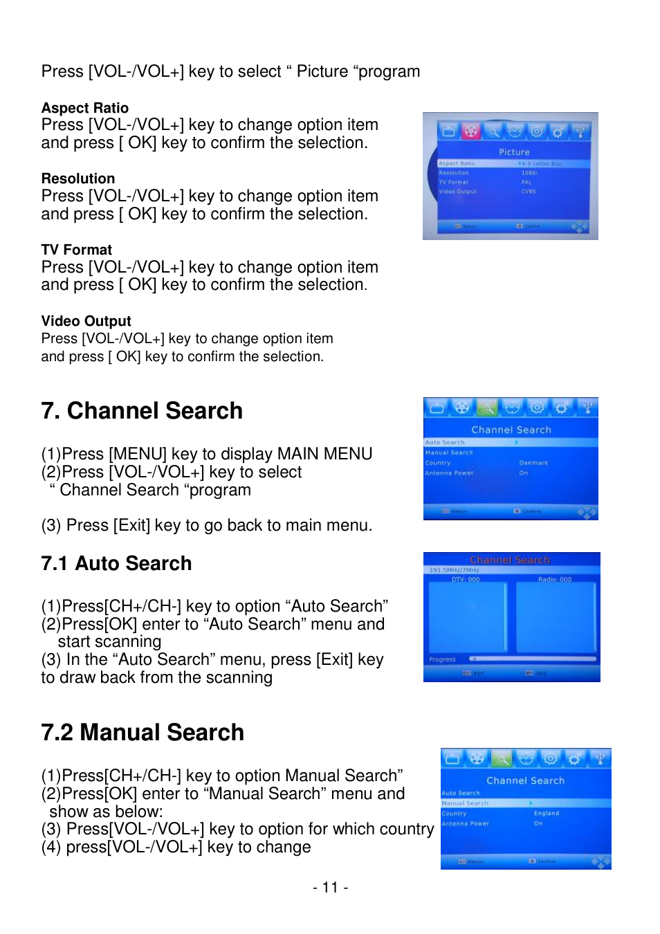 Channel search, 2 manual search | Lenco STB-100 User Manual | Page 12 / 19