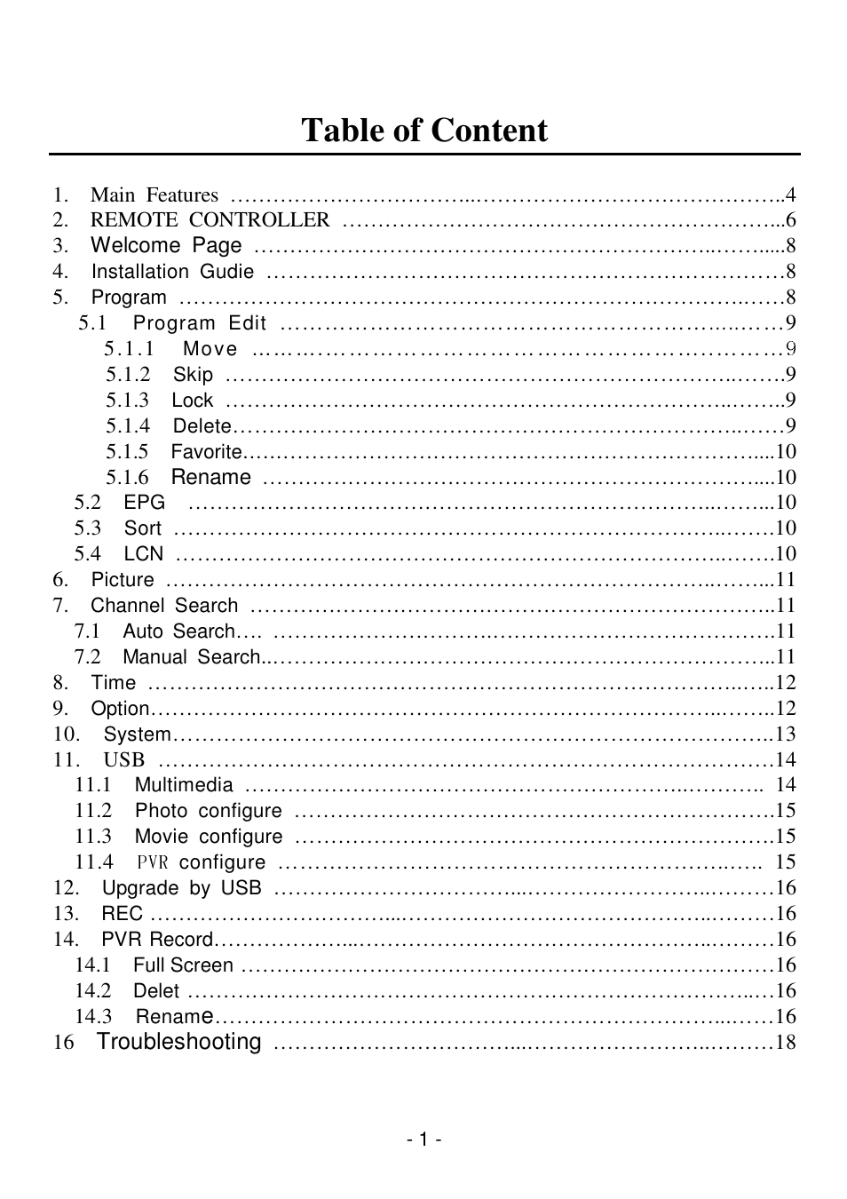 Table of content | Lenco STB-100 User Manual | Page 2 / 19