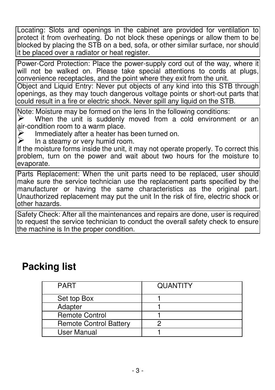 Packing list | Lenco STB-100 User Manual | Page 4 / 19