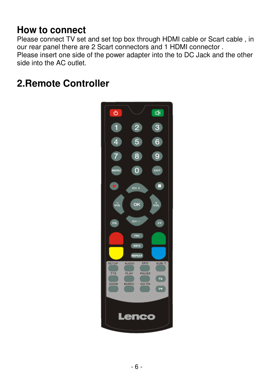 Connect, Remote controller | Lenco STB-100 User Manual | Page 7 / 19