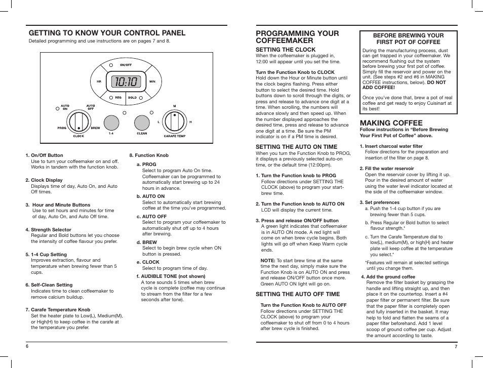 Programming your coffeemaker, Making coffee, Getting to know your control panel | Cuisinart BREW CENTRAL DCC-2600C User Manual | Page 4 / 7