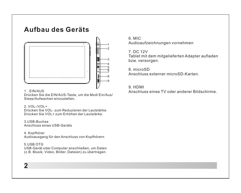 2aufbau des geräts | Lenco TAB-1012 User Manual | Page 14 / 55