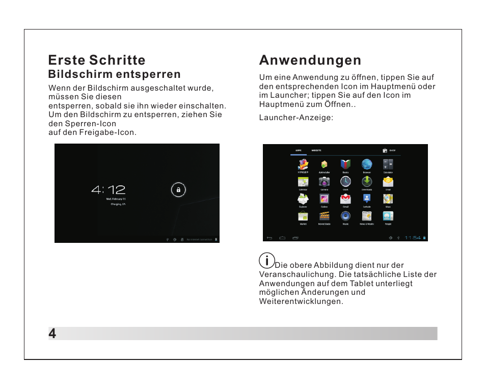 4erste schritte, Anwendungen | Lenco TAB-1012 User Manual | Page 16 / 55