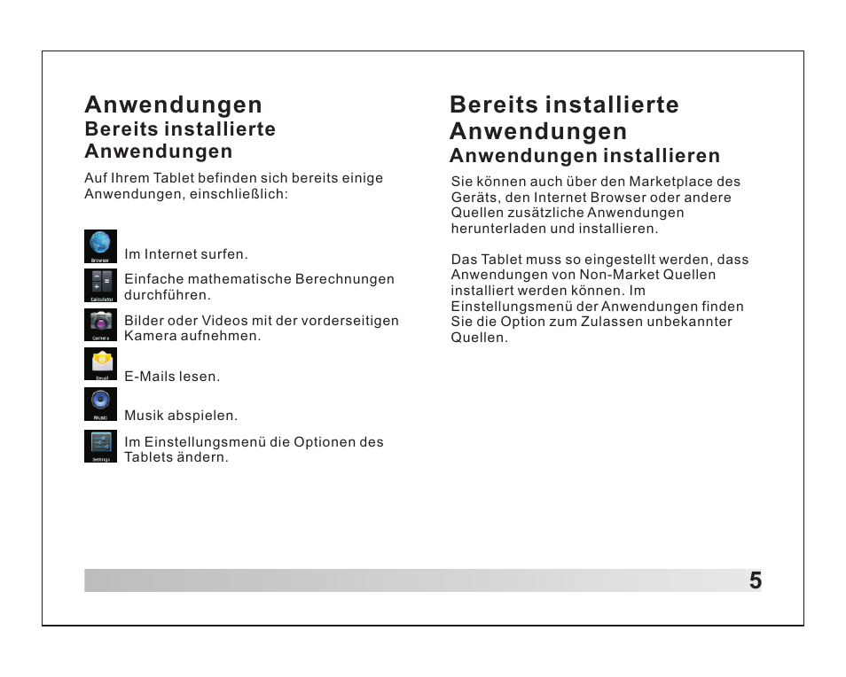 5anwendungen, Bereits installierte anwendungen, Anwendungen installieren | Lenco TAB-1012 User Manual | Page 17 / 55