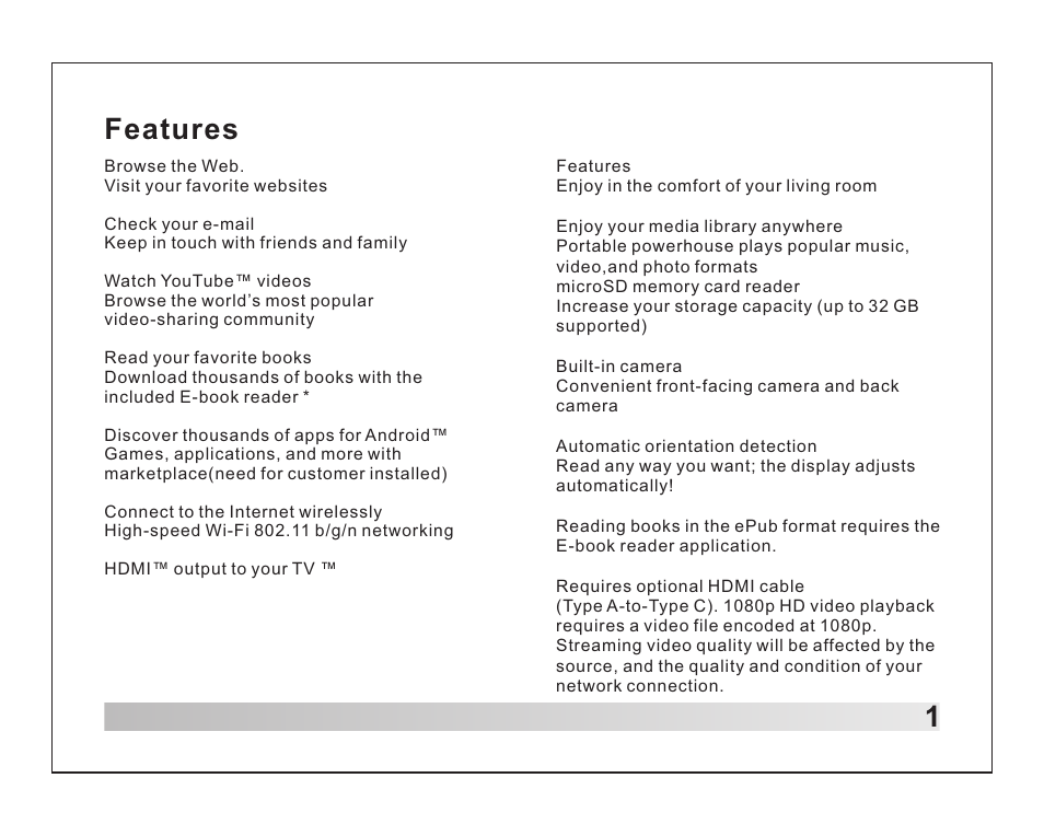 Features | Lenco TAB-1012 User Manual | Page 2 / 55