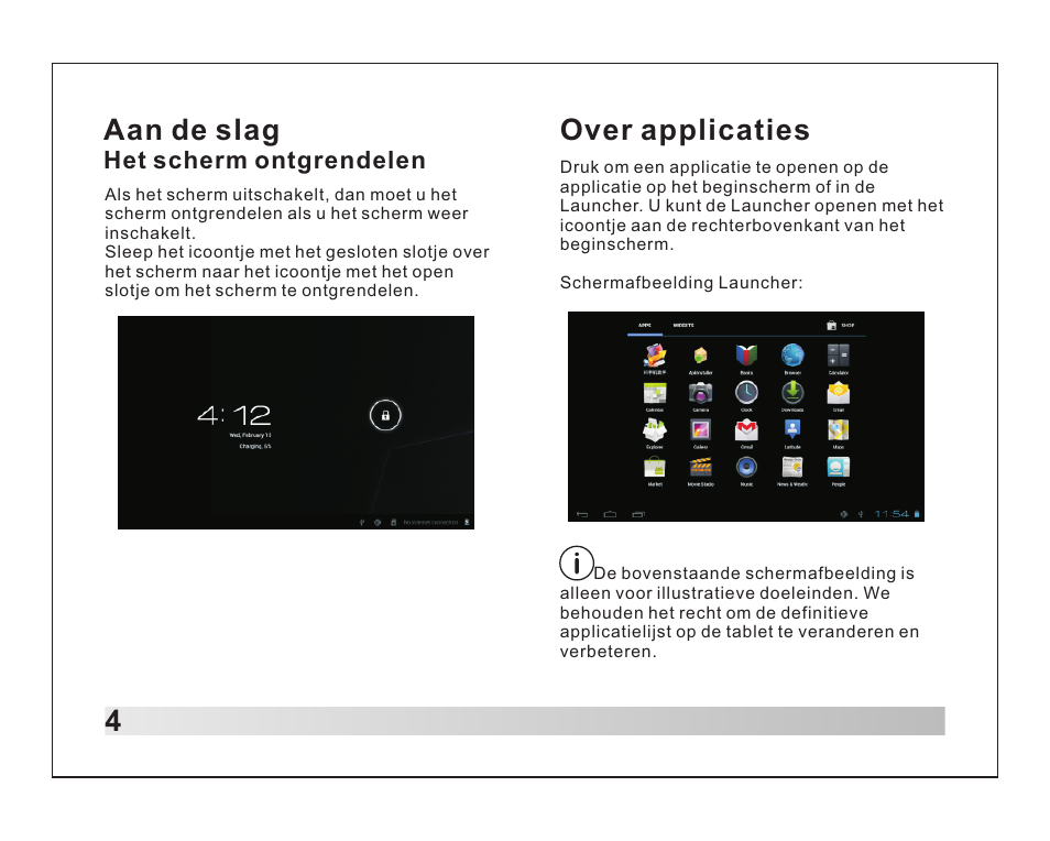 4aan de slag, Over applicaties | Lenco TAB-1012 User Manual | Page 27 / 55