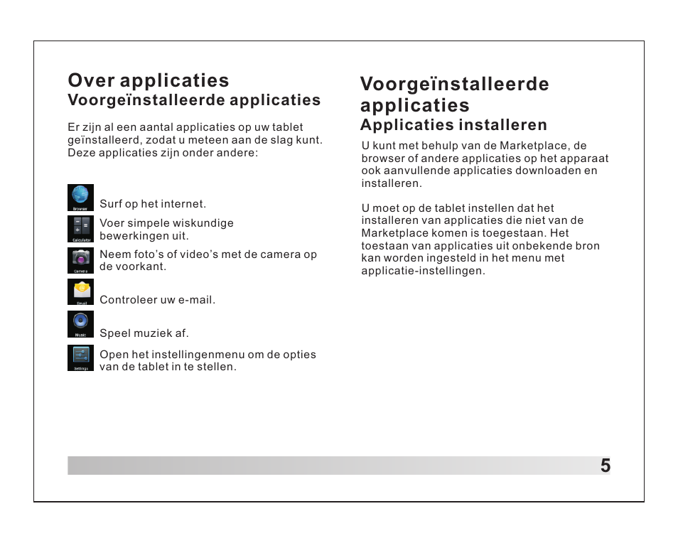 Voorgeïnstalleerde applicaties, Over applicaties, Applicaties installeren | Lenco TAB-1012 User Manual | Page 28 / 55