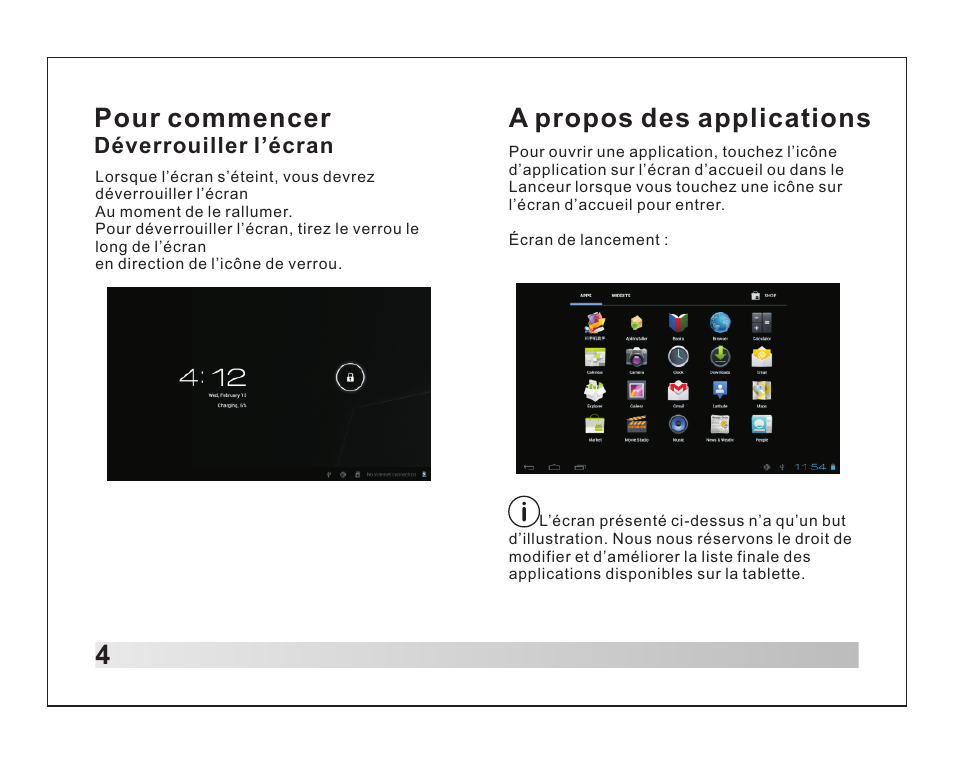 4pour commencer, A propos des applications | Lenco TAB-1012 User Manual | Page 38 / 55