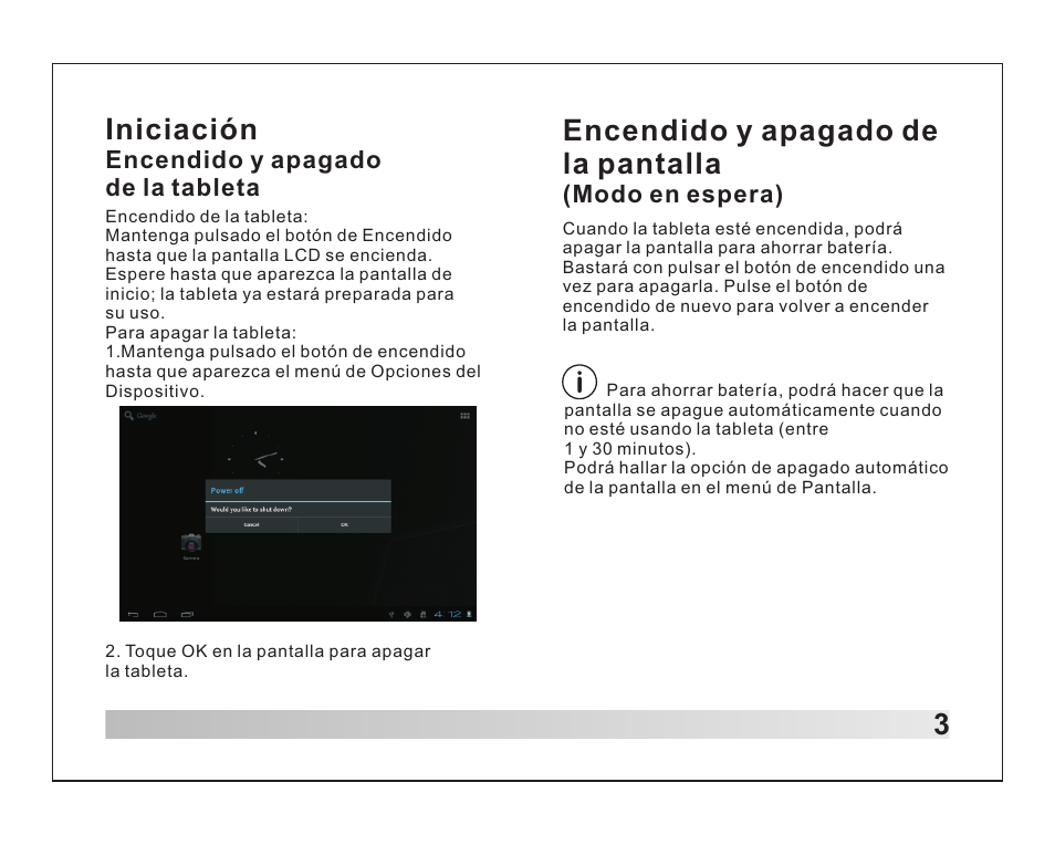 Iniciación, Encendido y apagado de la pantalla | Lenco TAB-1012 User Manual | Page 48 / 55
