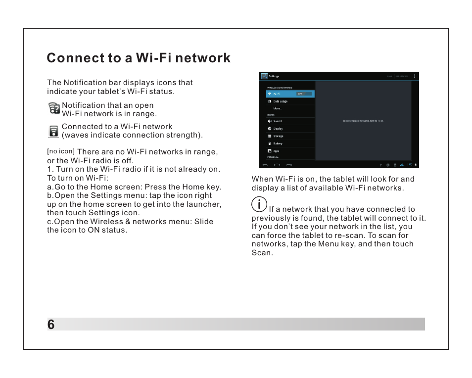 6connect to a wi-fi network | Lenco TAB-1012 User Manual | Page 7 / 55
