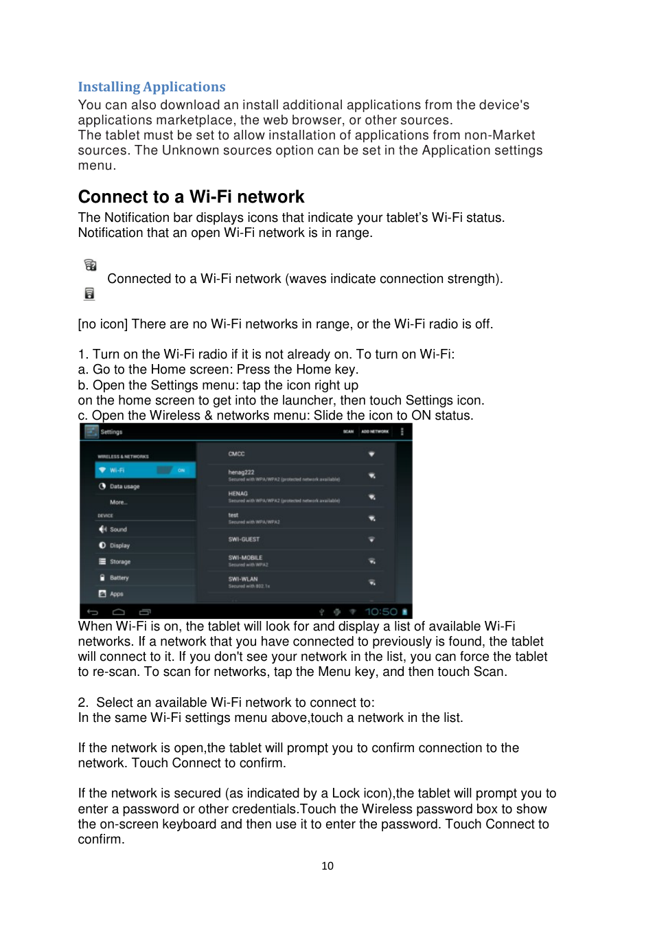 Connect to a wi-fi network | Lenco TAB-1013 User Manual | Page 10 / 13
