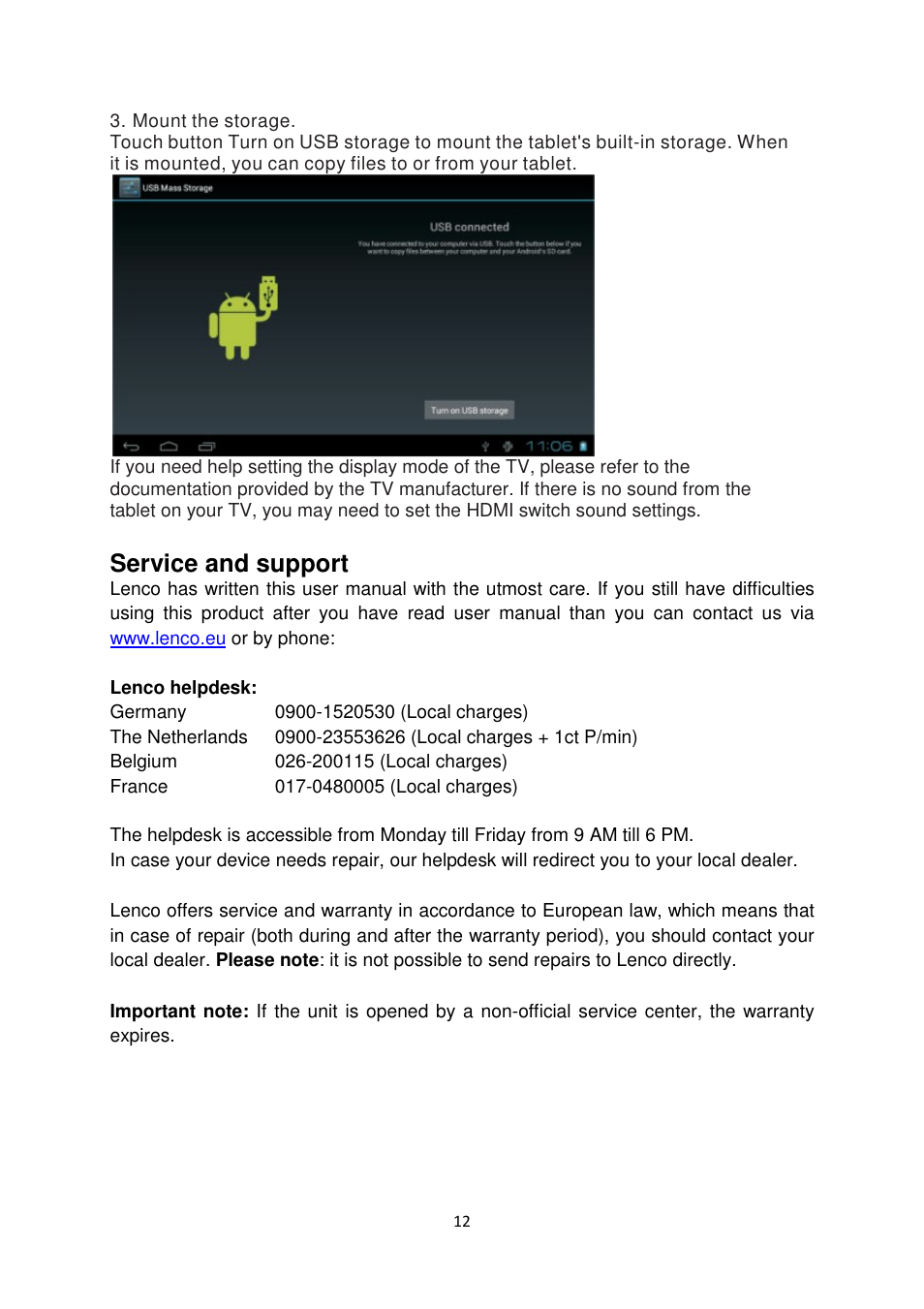 Service and support | Lenco TAB-1013 User Manual | Page 12 / 13